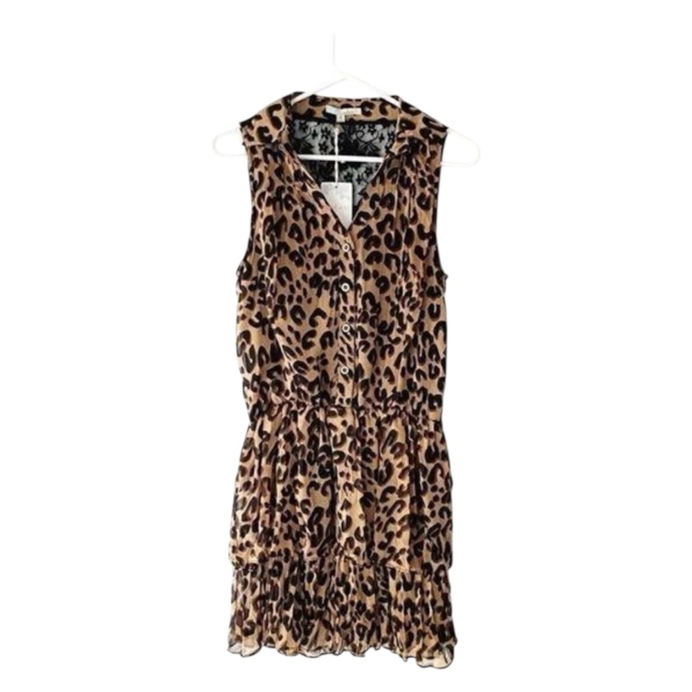 NWT Cecico Leopard Print Sleeveless Ruffle Dress Lace Back Panel Size Medium